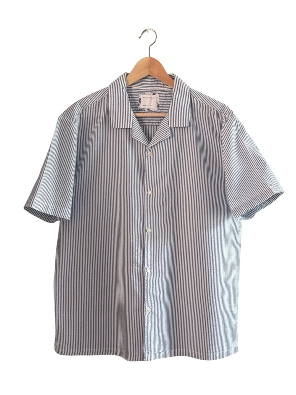 Cactus Man Ricky Singh Seersucker Short Sleeve Blue Stripe Button-Down Xl NWT